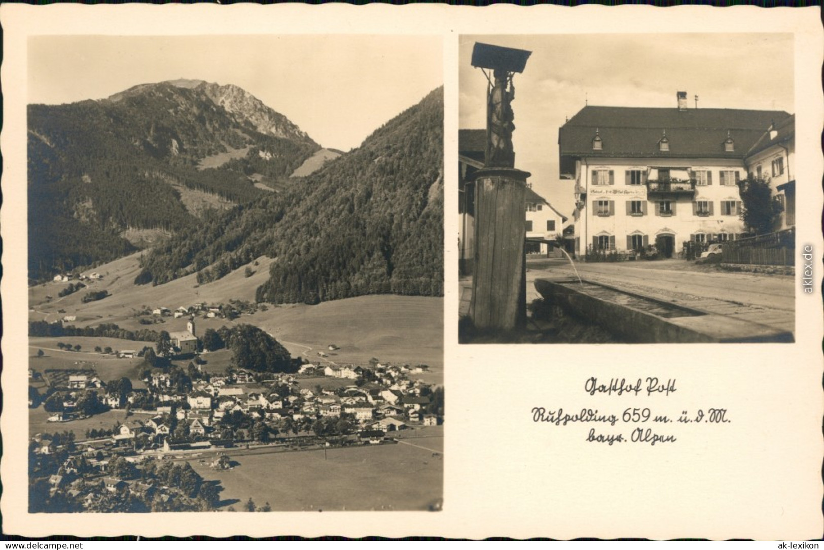 Ansichtskarte Ruhpolding Bild: Gasthof Zur Post Und Stadt 1932  - Ruhpolding