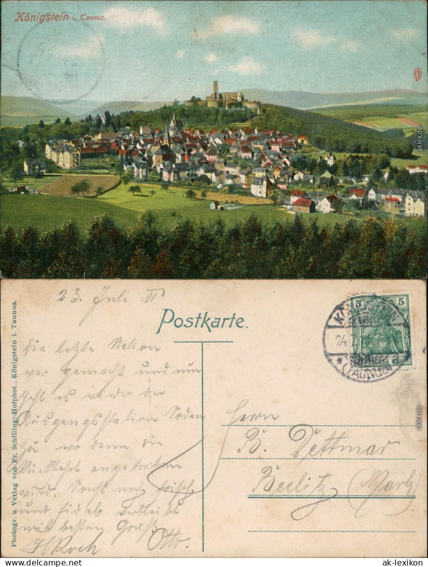 Ansichtskarte Königstein (Taunus) Panorama-Ansicht Mit Burg 1911 - Koenigstein