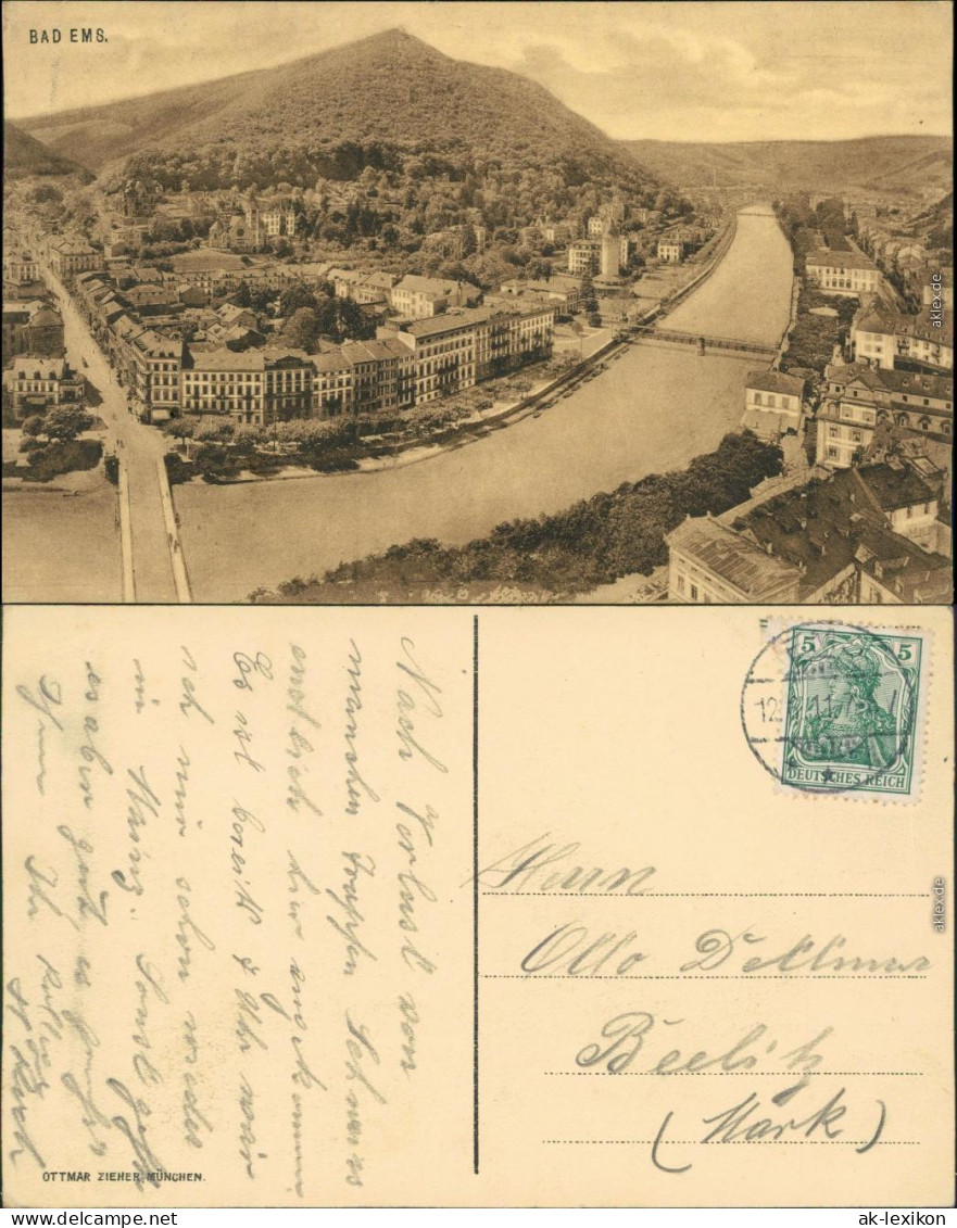 Ansichtskarte Bad Ems Panorama-Ansicht 1911 - Bad Ems
