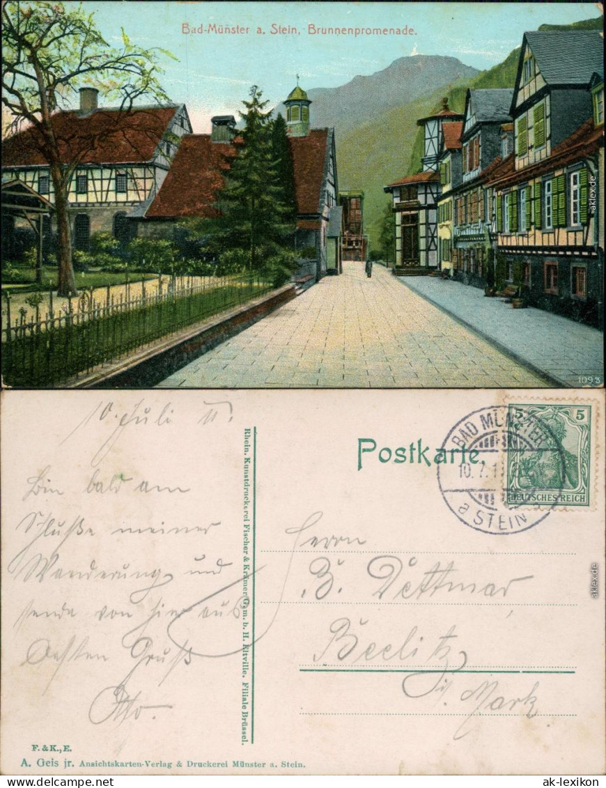 Ansichtskarte Bad Münster Am Stein-Ebernburg Brunnenpromenade 1911 - Bad Münster A. Stein - Ebernburg
