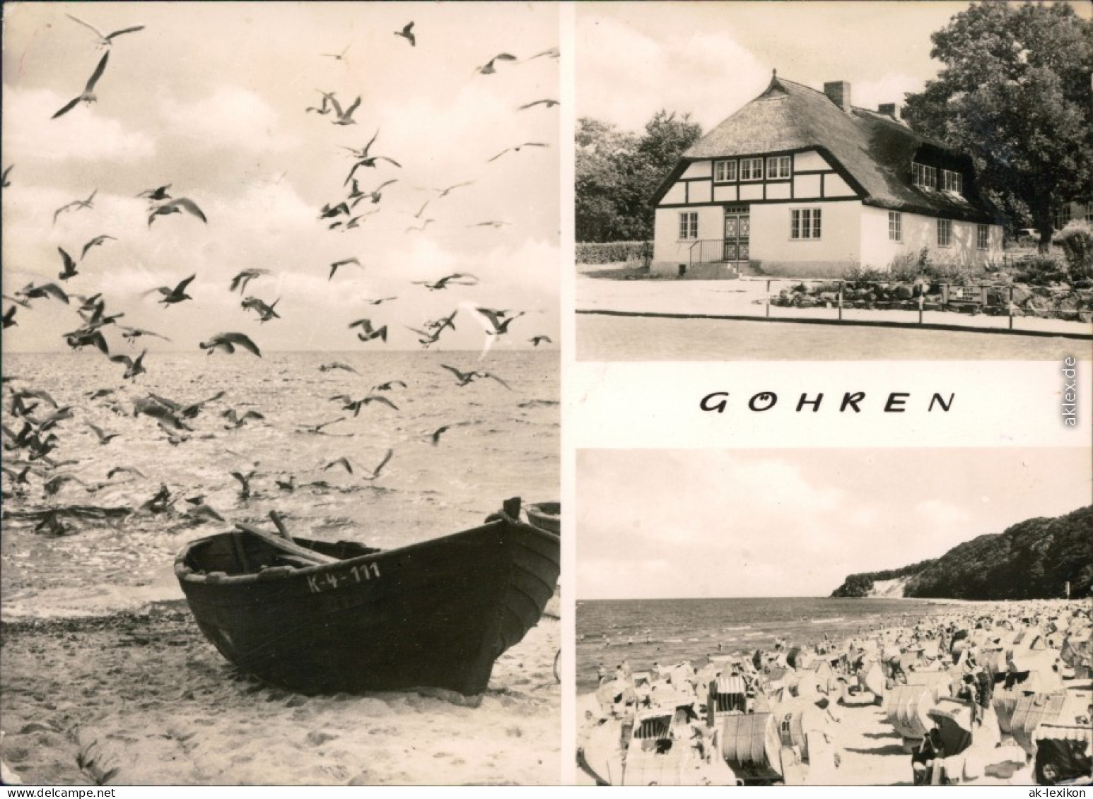 Göhren (Rügen) Boot Mit Vielen Möwen, Fachwerkhaus  Reetdach Strandkörbe 1975 - Goehren