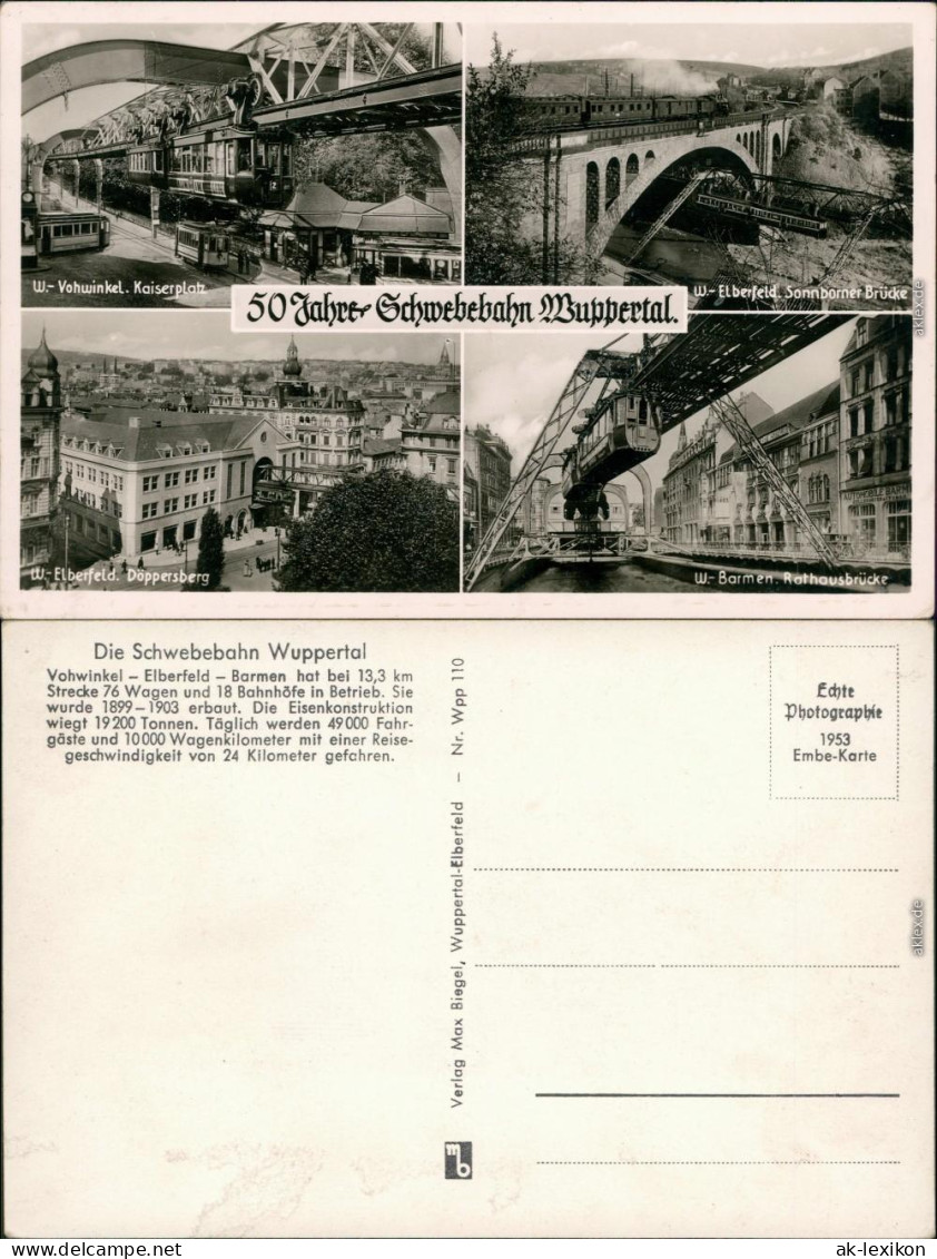 Ansichtskarte Wuppertal Schwebebahn 1953 - Wuppertal
