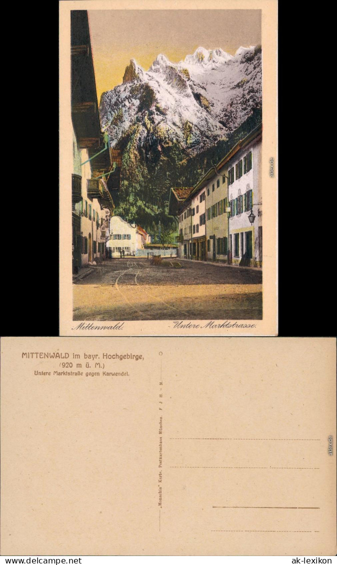 Ansichtskarte Mittenwald Untere Marktstraße Mit Bergmassiv 1928 - Mittenwald