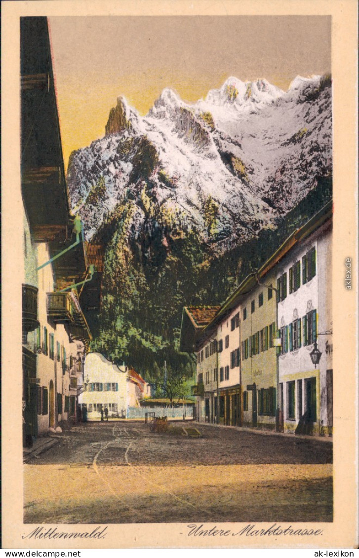 Ansichtskarte Mittenwald Untere Marktstraße Mit Bergmassiv 1928 - Mittenwald
