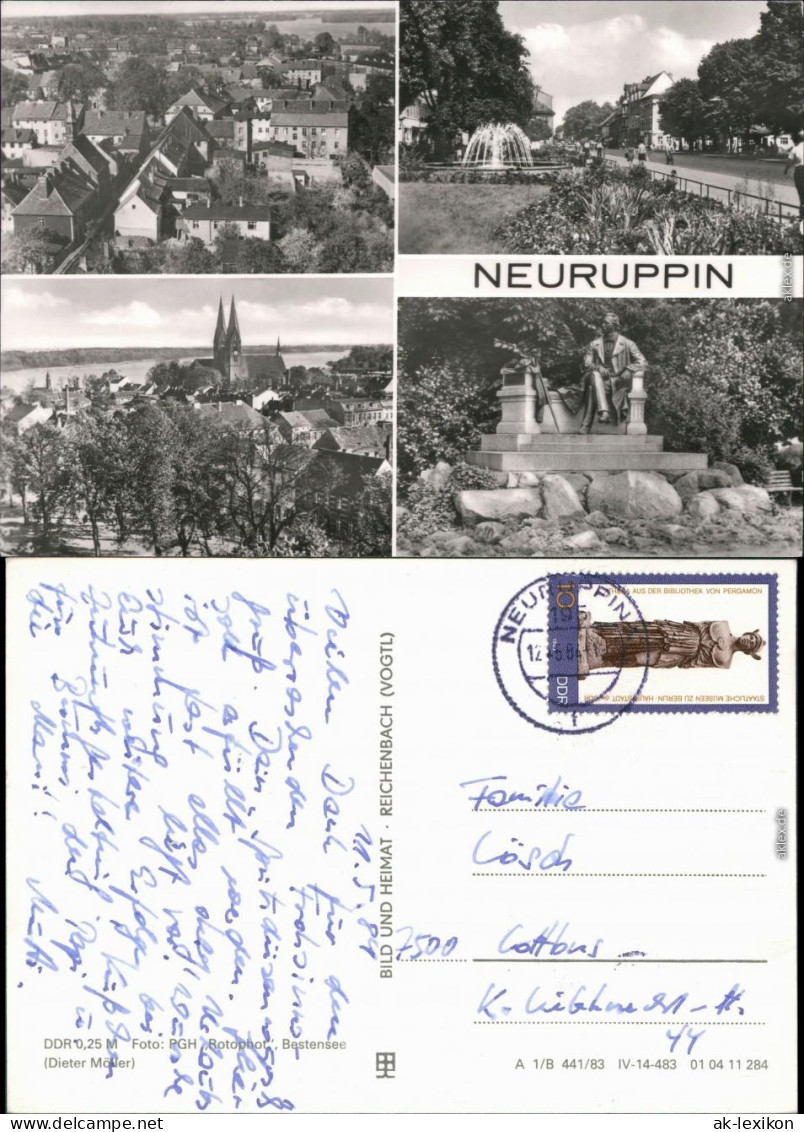 Neuruppin Panorama-Ansicht, Kirche, Denkmal, Brunnen, Straße 1983 - Neuruppin