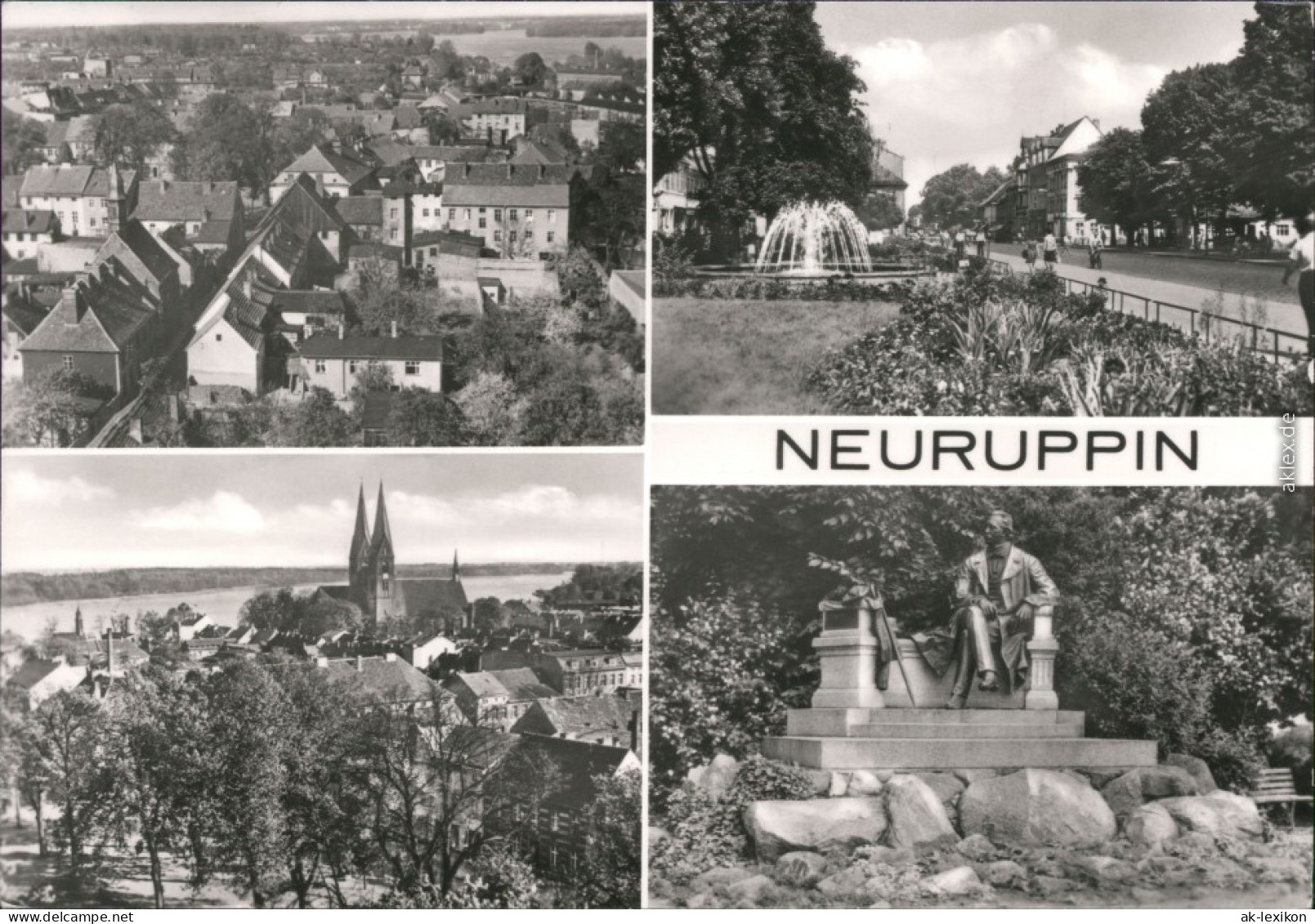 Neuruppin Panorama-Ansicht, Kirche, Denkmal, Brunnen, Straße 1983 - Neuruppin