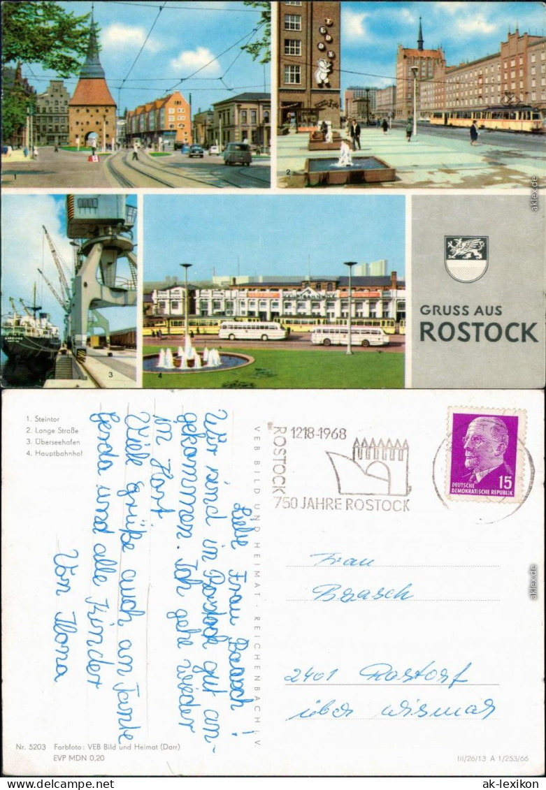 Rostock Steintor, Lange Straße, Überseehafen, Hauptbahnhof 1967 - Rostock