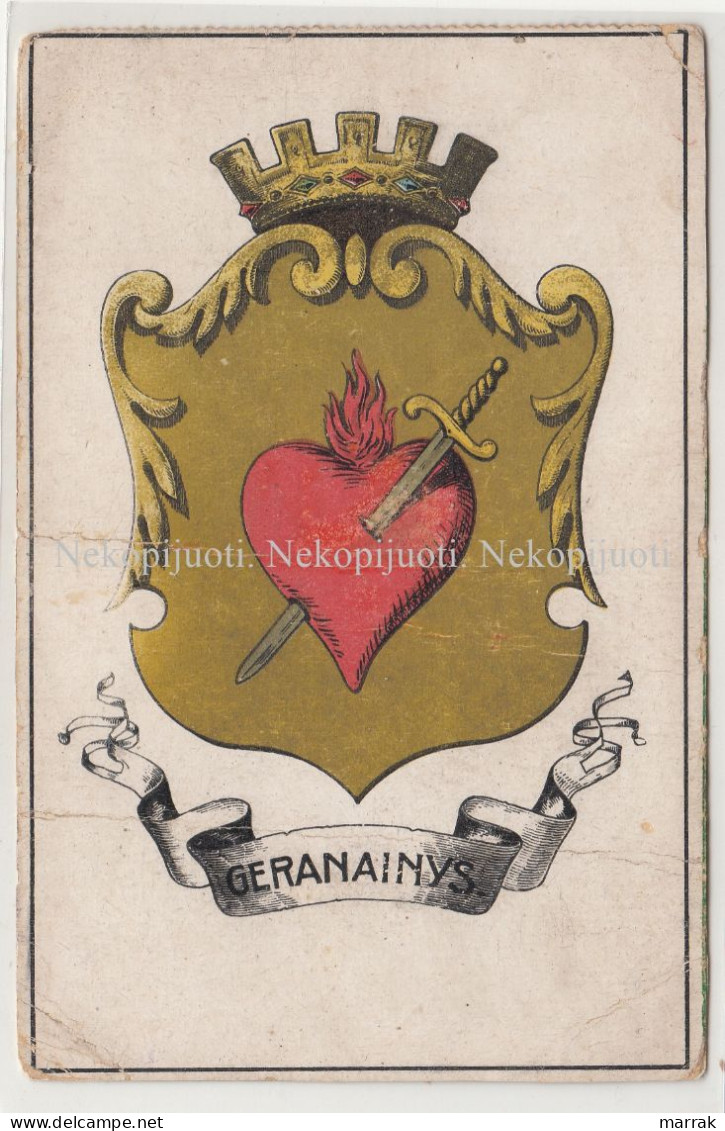 Геранёны, Geranainys, Coat Of Arms, Postcard Circa 1923 - Wit-Rusland