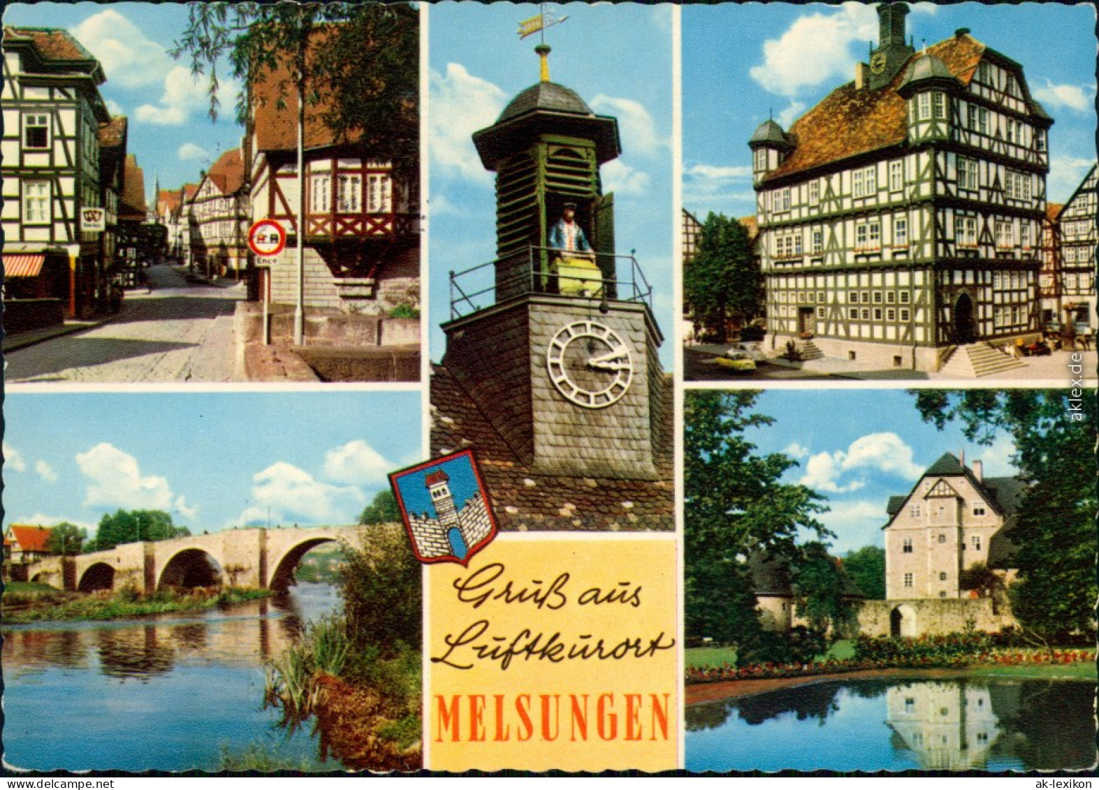 Ansichtskarte Melsungen Straße, Brücke, Rathaus, Burg 1961 - Melsungen