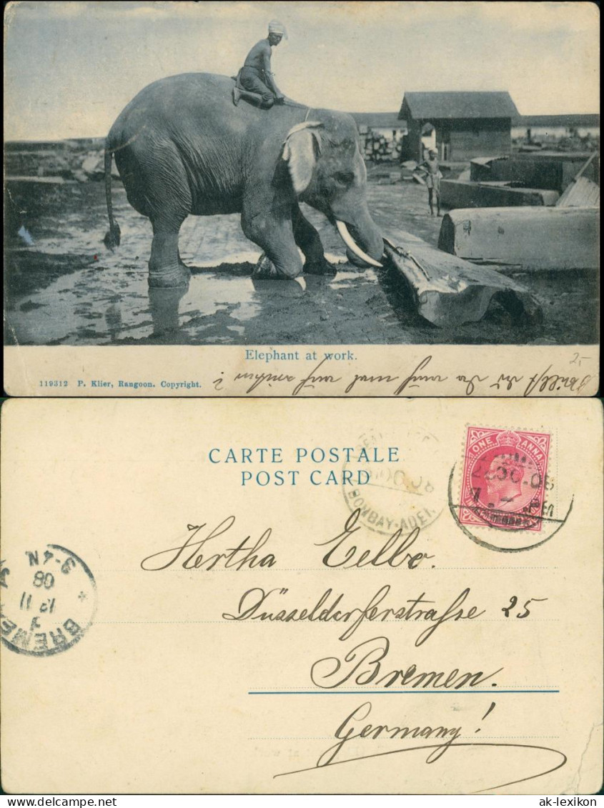 Postcard Myanmar Elefant Bei Der Arbeit, Elephant At Work 1908 - Myanmar (Birma)