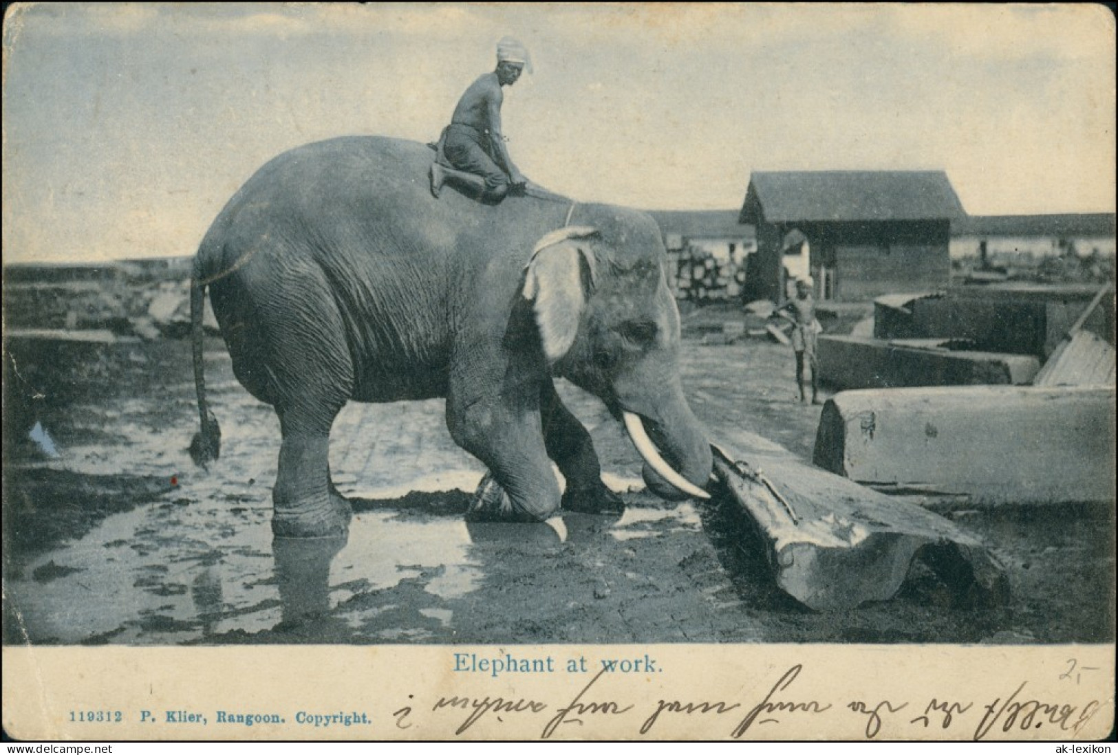 Postcard Myanmar Elefant Bei Der Arbeit, Elephant At Work 1908 - Myanmar (Birma)