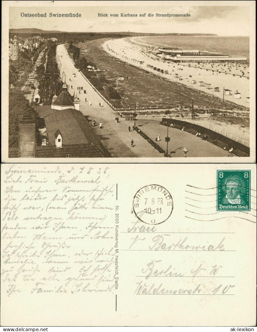 Postcard Swinemünde Świnoujście Strandpromenade Vom Kurhaus 1928 - Pommern