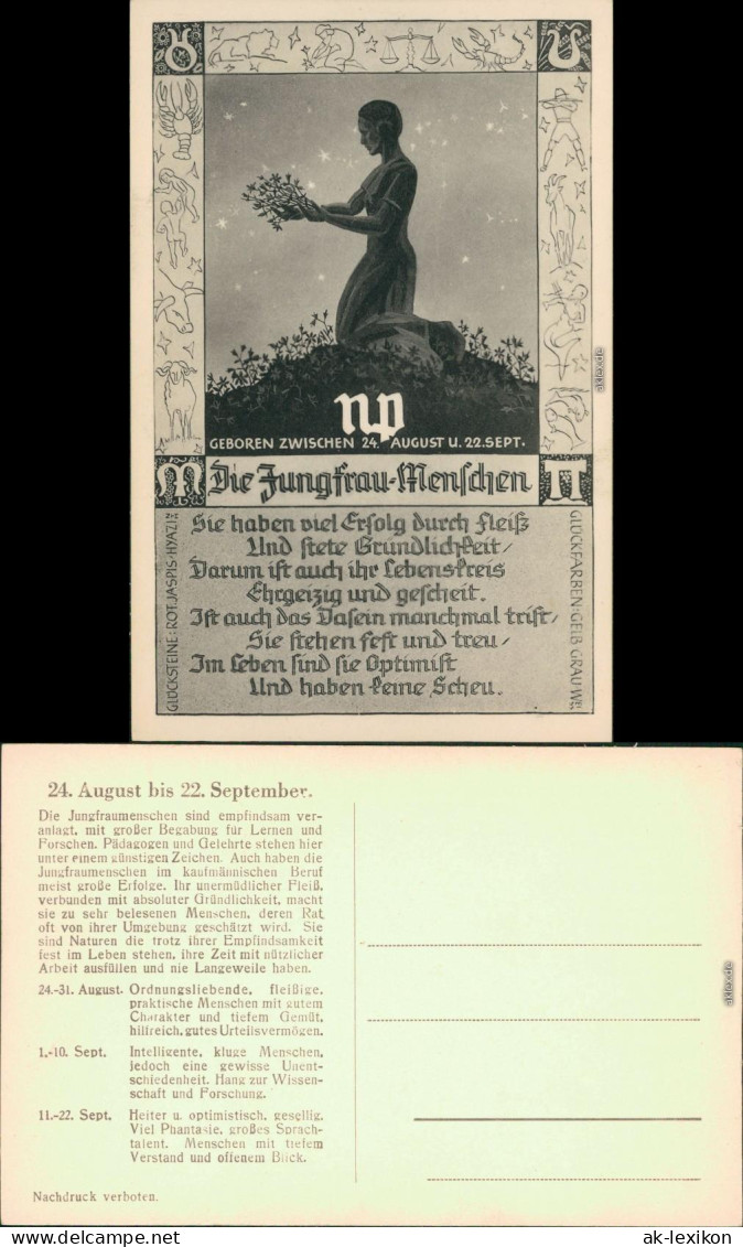 Ansichtskarte  Sternzeichen / Horoskop - Jungfrau 1922 - Astrologie