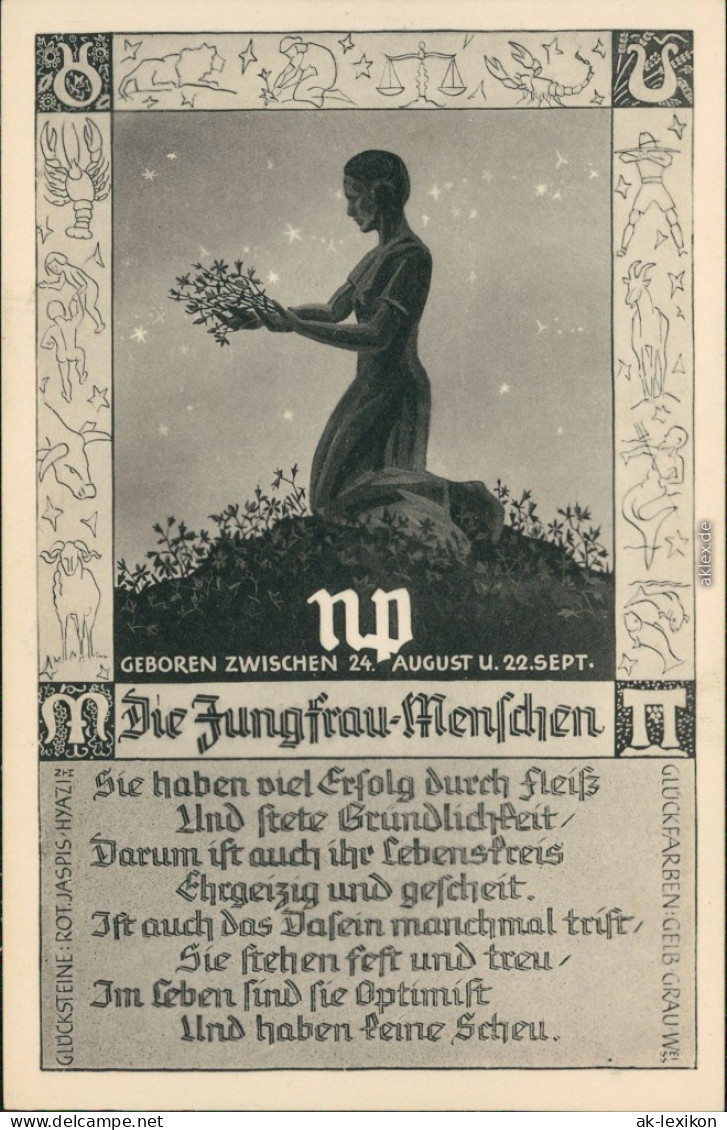 Ansichtskarte  Sternzeichen / Horoskop - Jungfrau 1922 - Astrologia