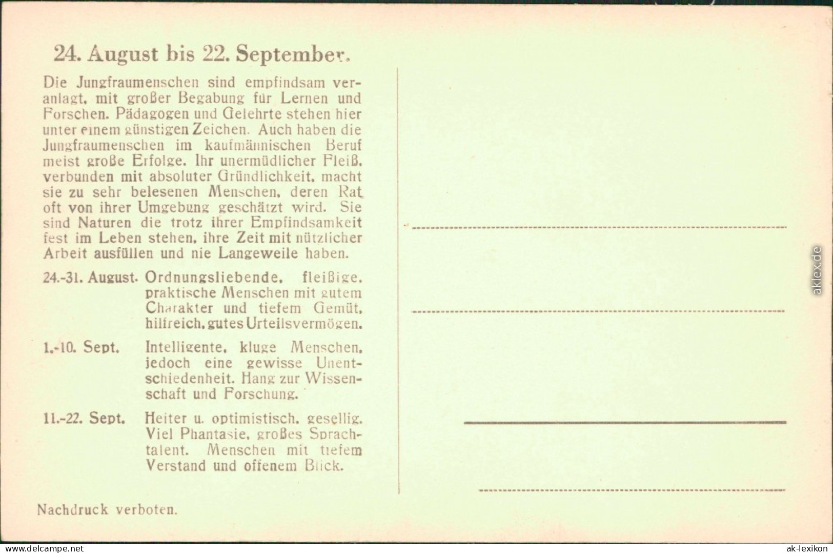 Ansichtskarte  Sternzeichen / Horoskop - Jungfrau 1922 - Astrology
