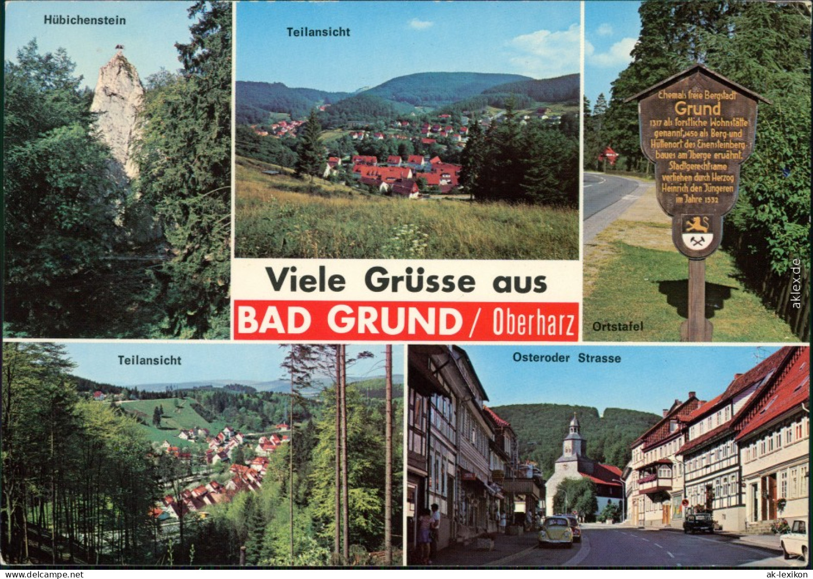 Bad Grund (Harz) Panorama- Osteroder Straße, Hübichenstein, Ortstafel 1981 - Bad Grund