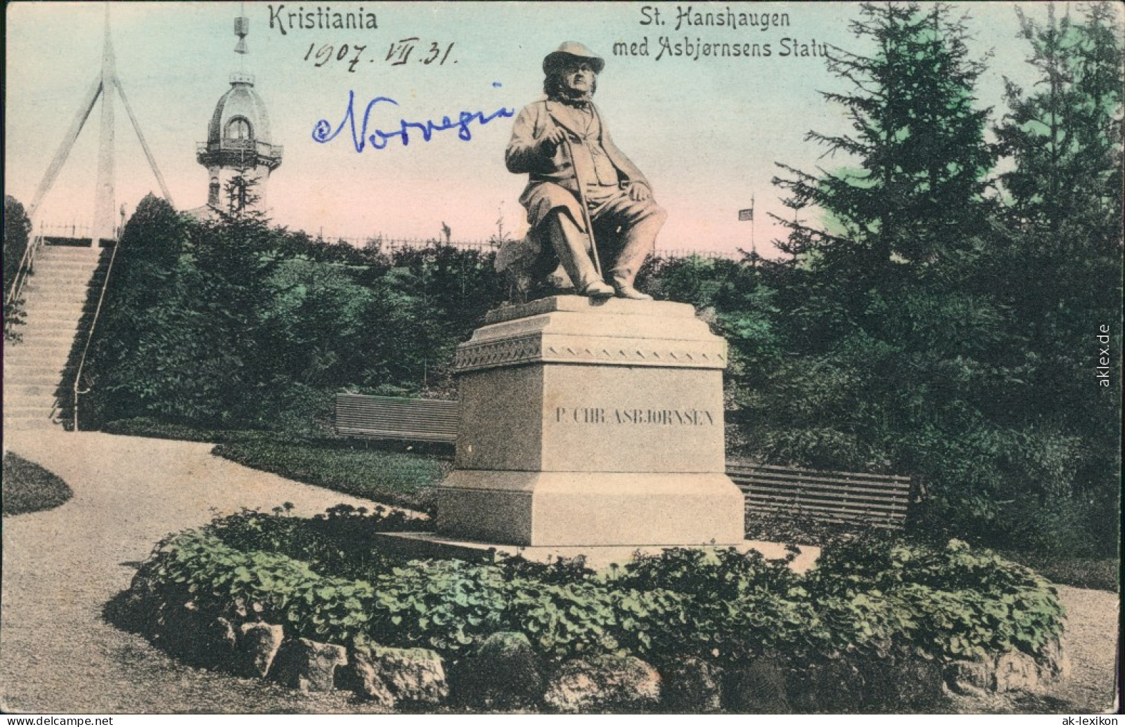 Ansichtskarte Oslo Kristiania St. Hanshaugen Med Asbjornsens Statue 1912  - Norwegen