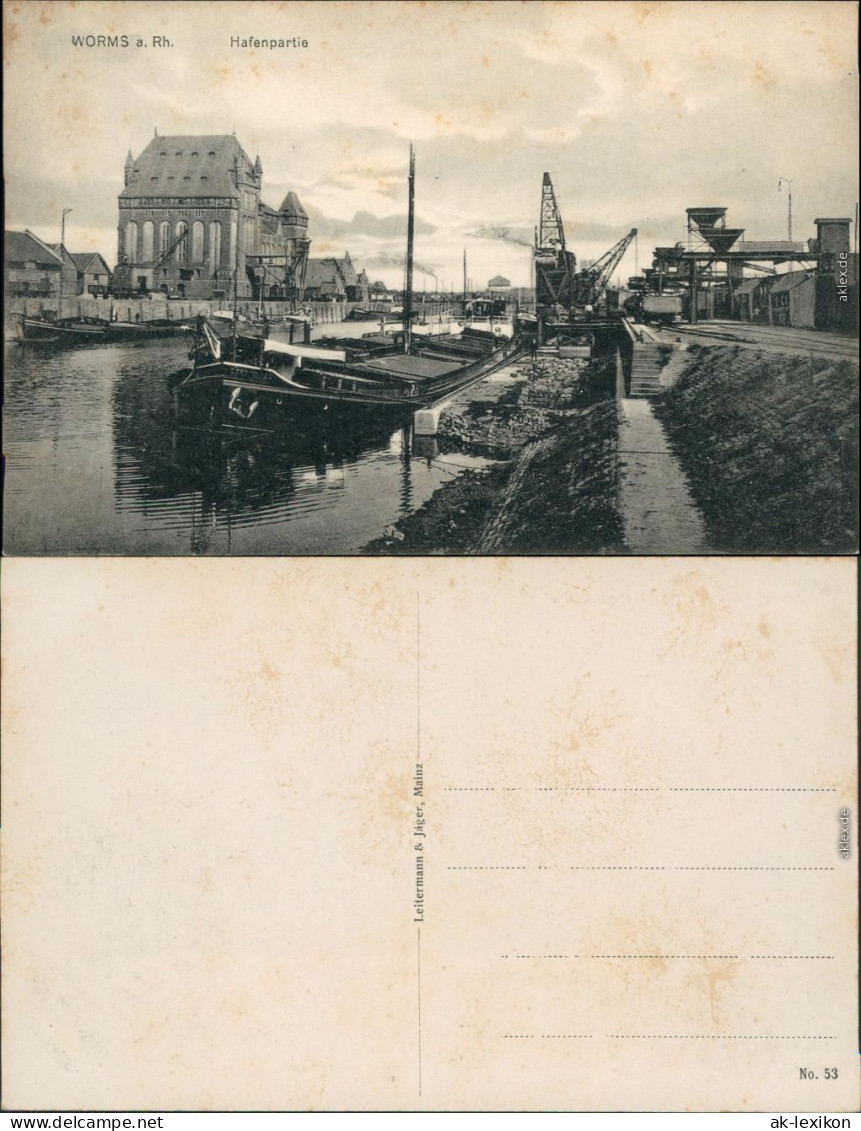 Ansichtskarte Worms Hafenpartie 1910 - Worms