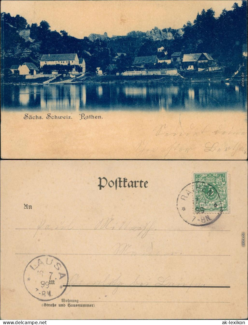 Ansichtskarte Rathen Blick Auf Die Stadt (Blaudruck) 1899 - Rathen