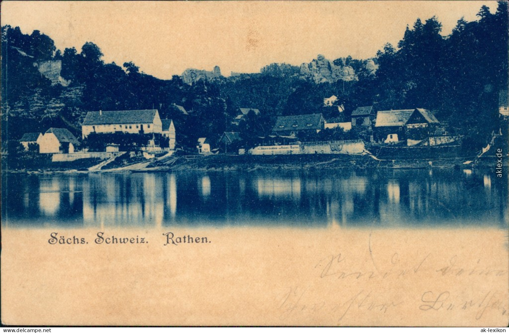 Ansichtskarte Rathen Blick Auf Die Stadt (Blaudruck) 1899 - Rathen