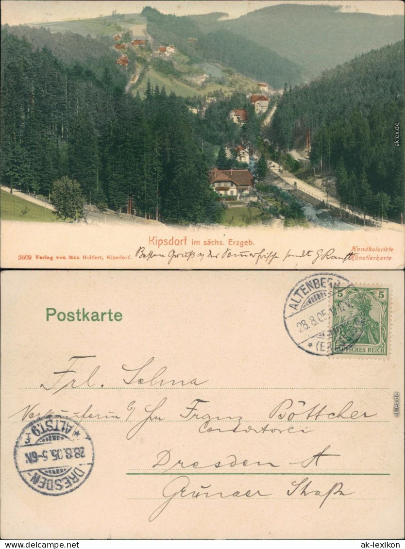 Kipsdorf-Altenberg (Erzgebirge) Stadtpartie (Handolorierte Ansichtskarte) 1905  - Kipsdorf