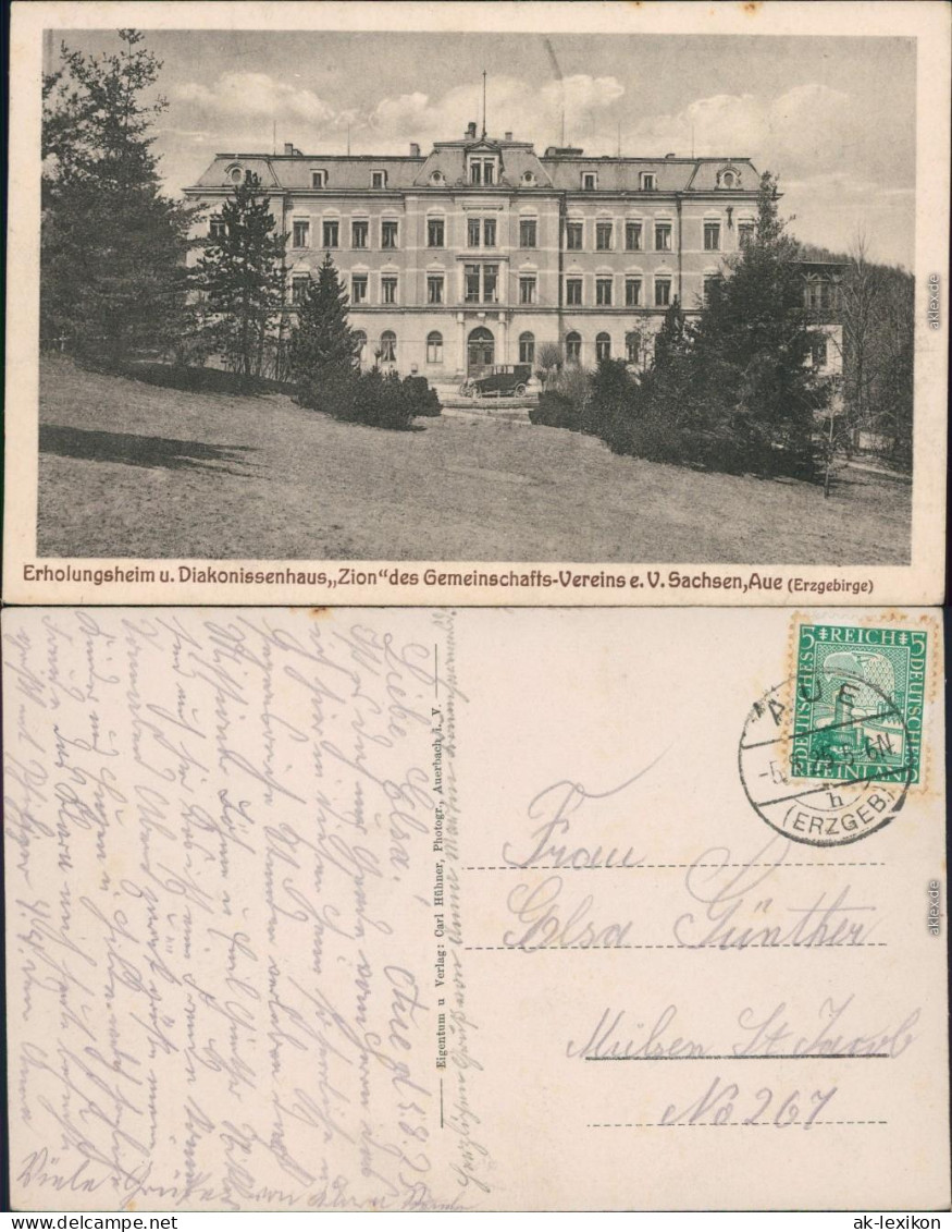 Ansichtskarte Aue (Erzgebirge) Erholungsheim U. Diakonissenhaus Zion 1928  - Aue