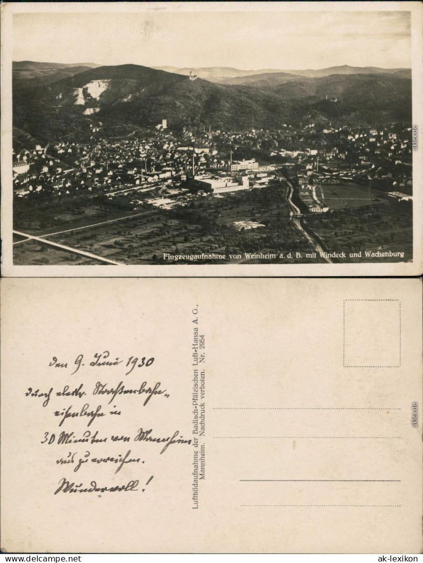 Weinheim (Bergstraße) Luftbild - Fabrikanlagen U. Wachenburg 1930  - Weinheim