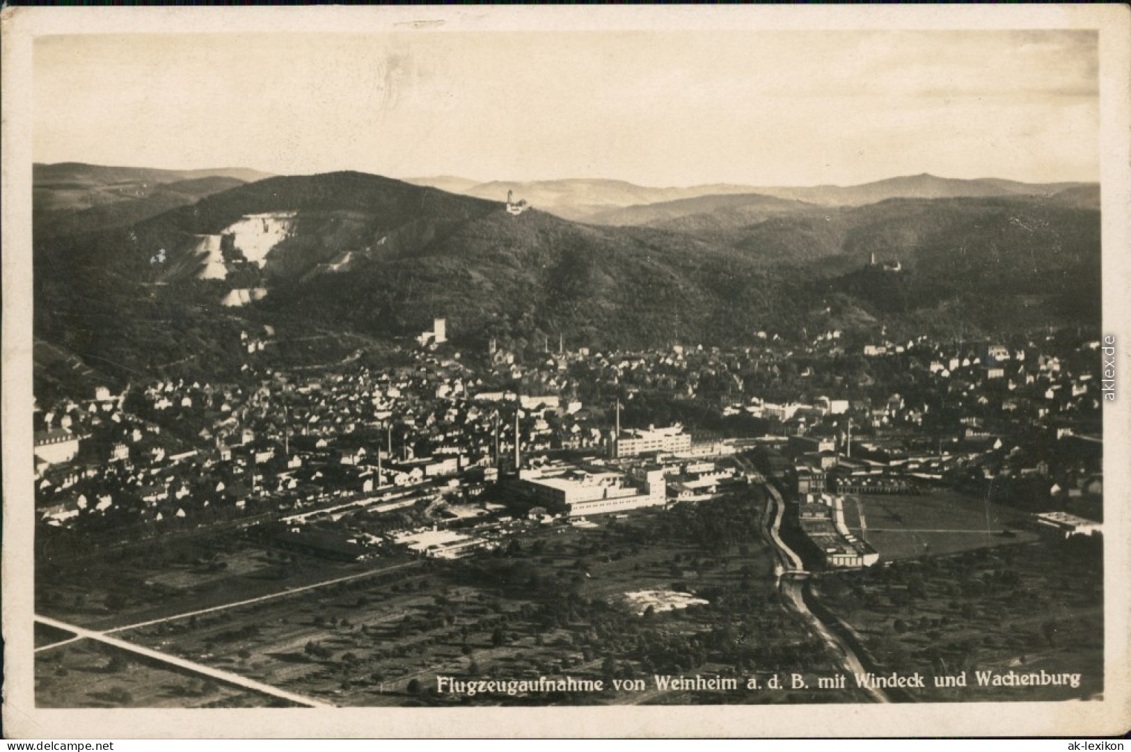 Weinheim (Bergstraße) Luftbild - Fabrikanlagen U. Wachenburg 1930  - Weinheim