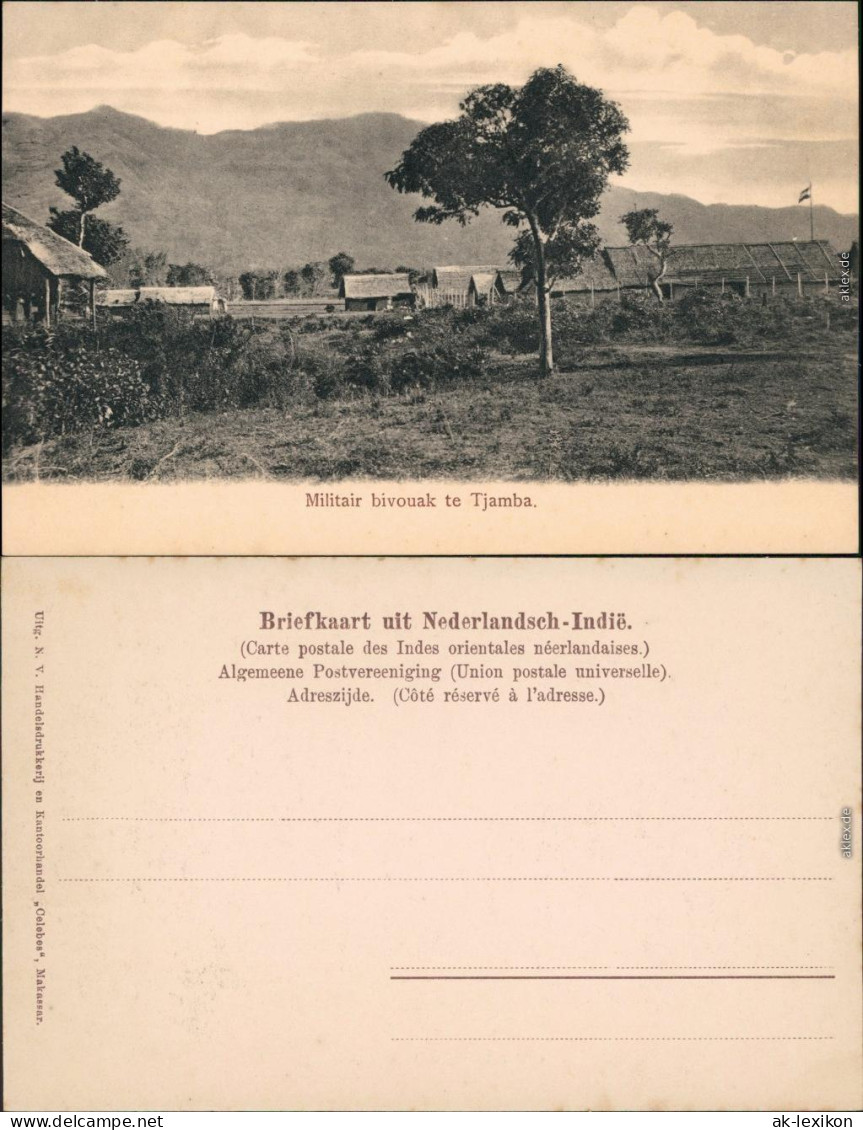 Ansichtskarte Tjamba (Sulawesi) Militair Bivouak 1909  - Indonesien