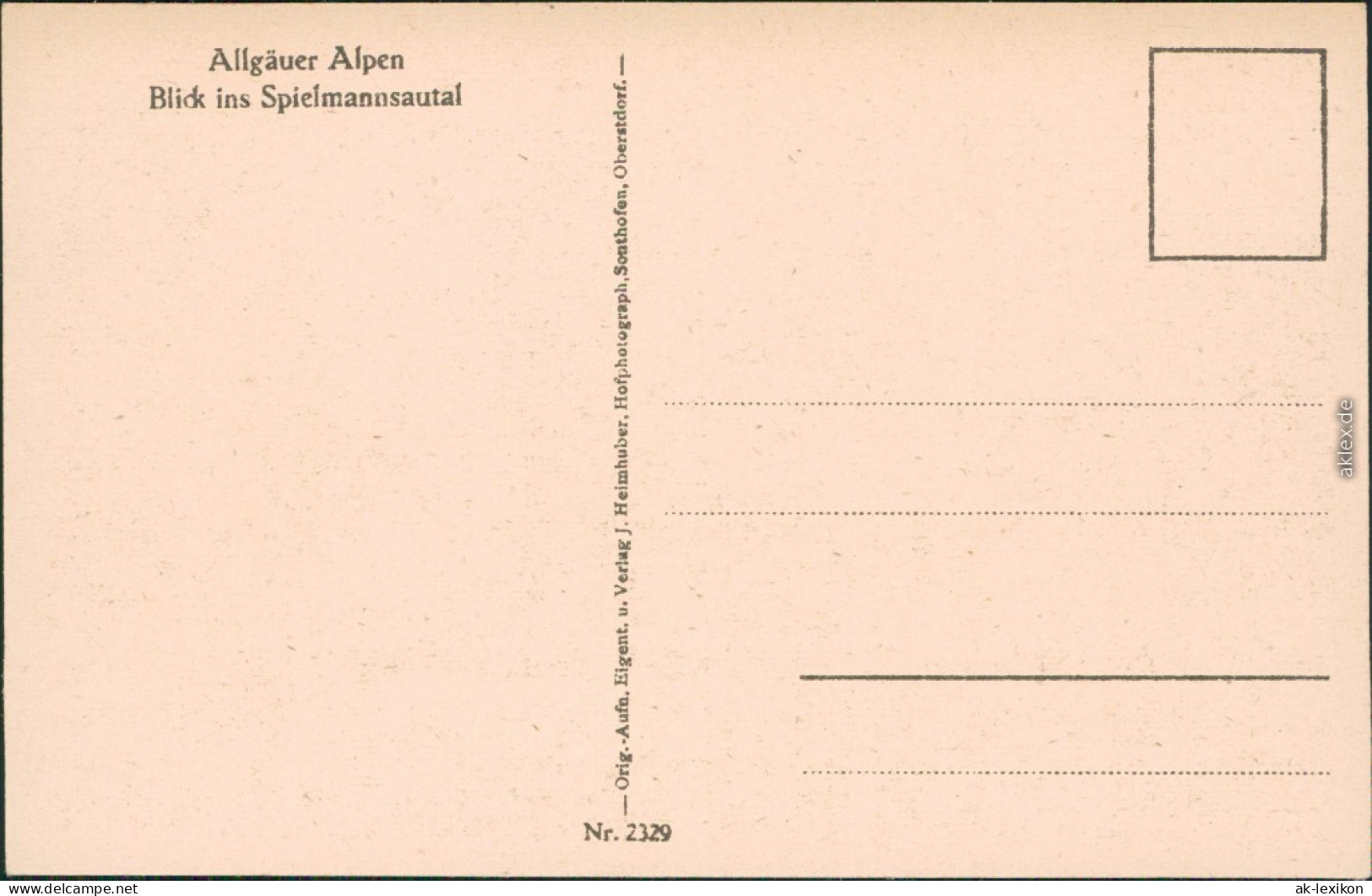 Ansichtskarte Oberstdorf (Allgäu) Allgäuer Alpen: Spielmannsautal 1920 - Oberstdorf