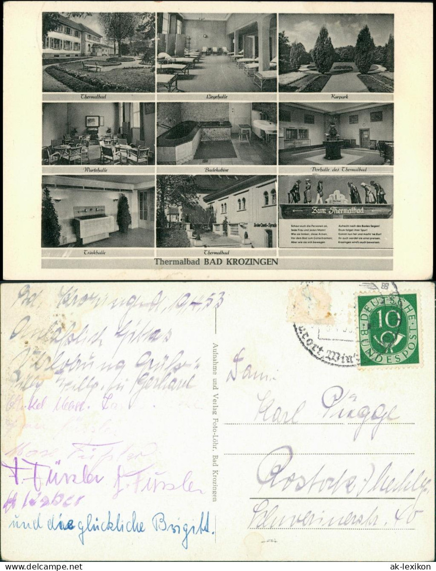 Ansichtskarte Bad Krozingen MB: Liegehalle, Wartehalle, Trinkhalle 1953 - Bad Krozingen