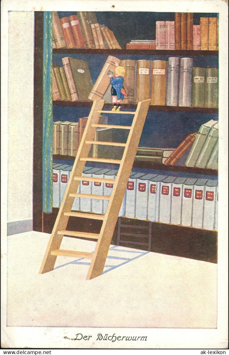 Ansichtskarte  Scherzkarte Der Bücherwurm 1924 - Humor