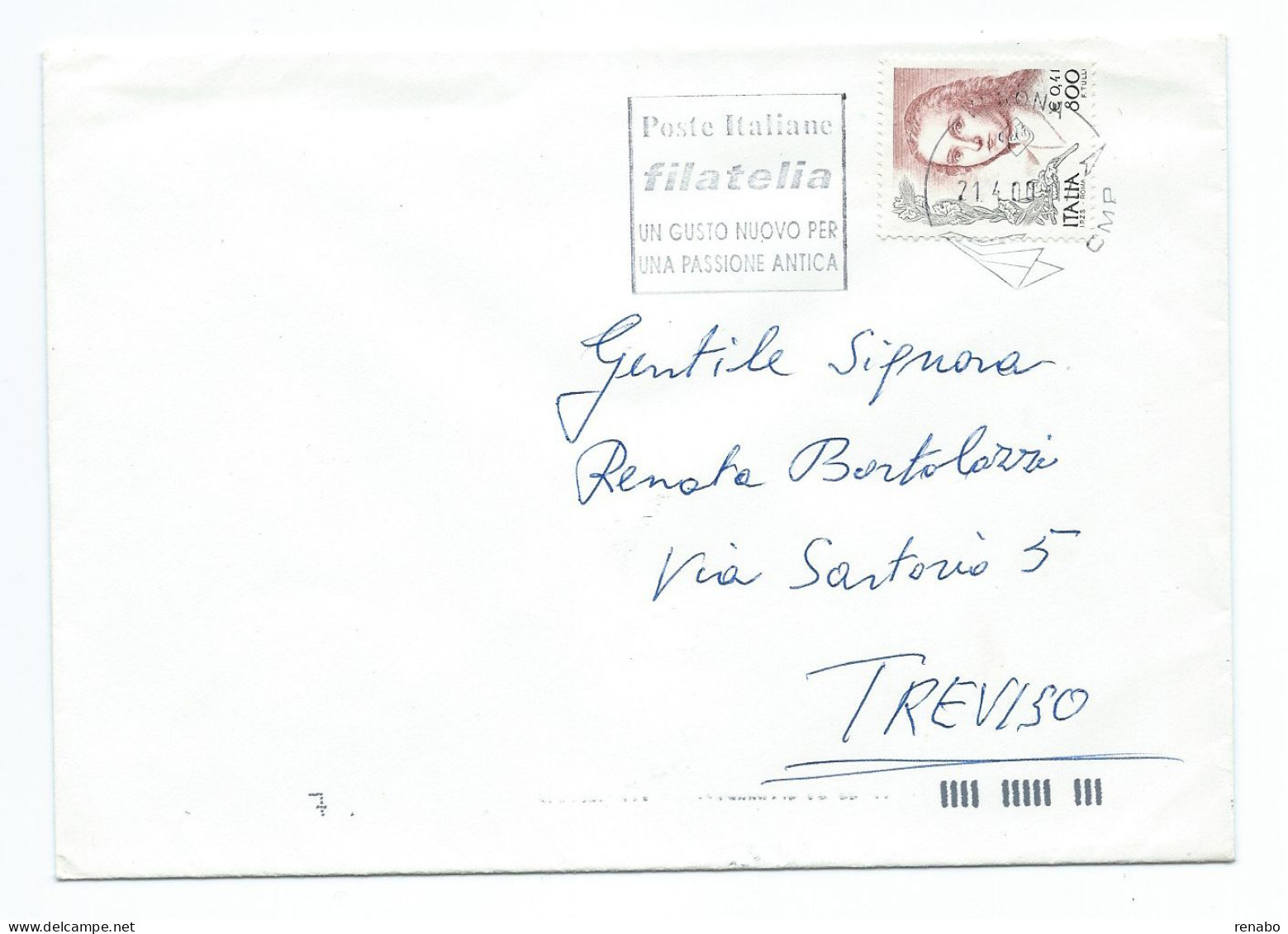 Italia 2000: Donna Nell' Arte 800 Lire = 41 € + Targhetta Dedicata Alla Filatelia; Annullo Di Arrivo - 1991-00: Marcophilia