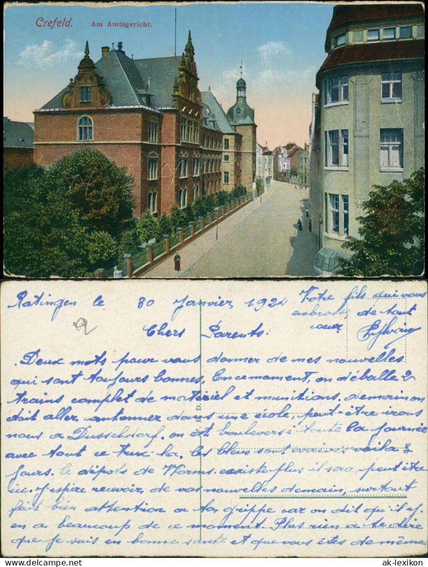 Ansichtskarte Krefeld Crefeld Straßenpartie Am Amtsgericht 1924 - Krefeld