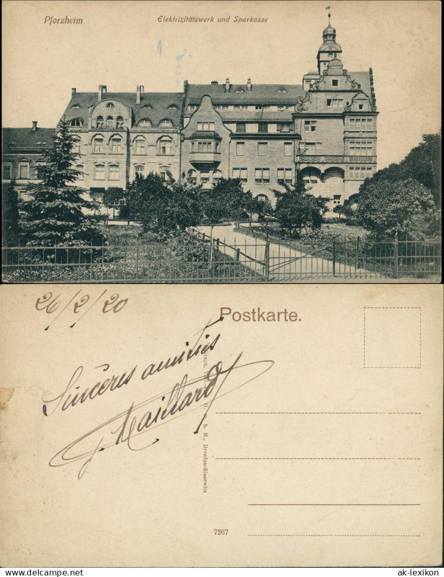 Ansichtskarte Pforzheim Elektrizitätswek Und Sparkasse 1920 - Pforzheim