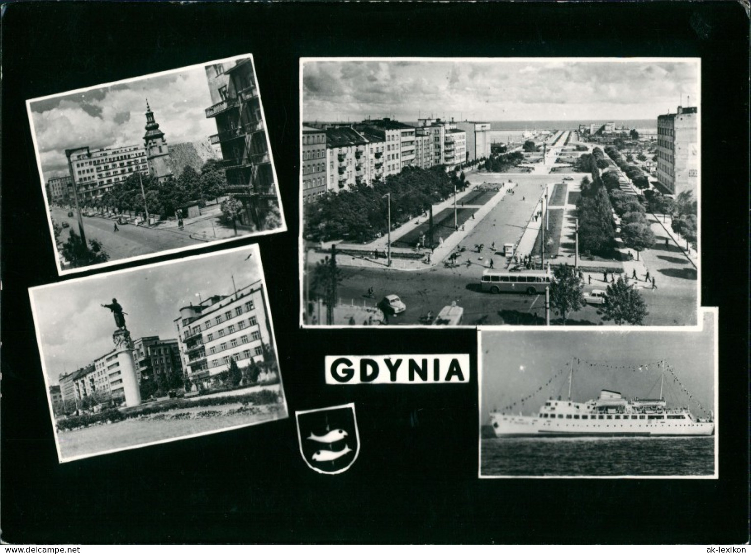 Postcard Gotenhafen (Gdingen) Gdynia (Gdiniô) MB: Straßen, Dampfer 1966 - Pommern