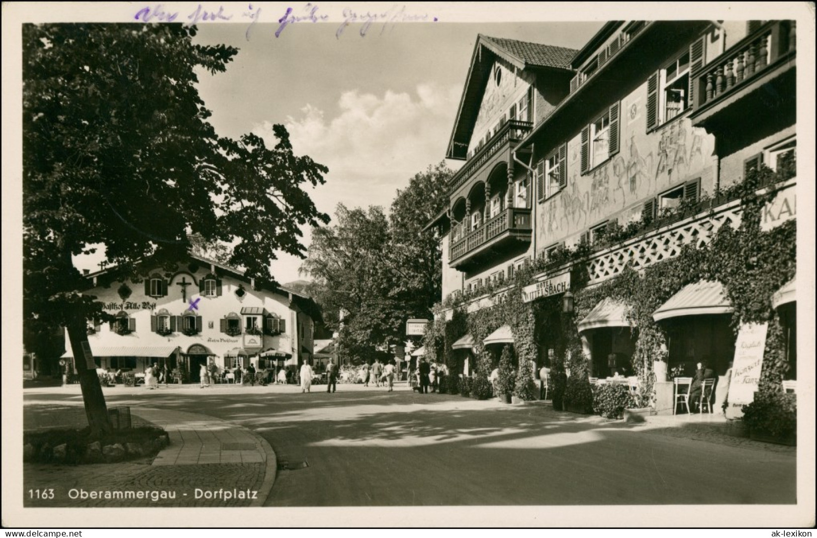 Ansichtskarte Oberammergau Dorfplatz - Gaststätte 1937 - Oberammergau