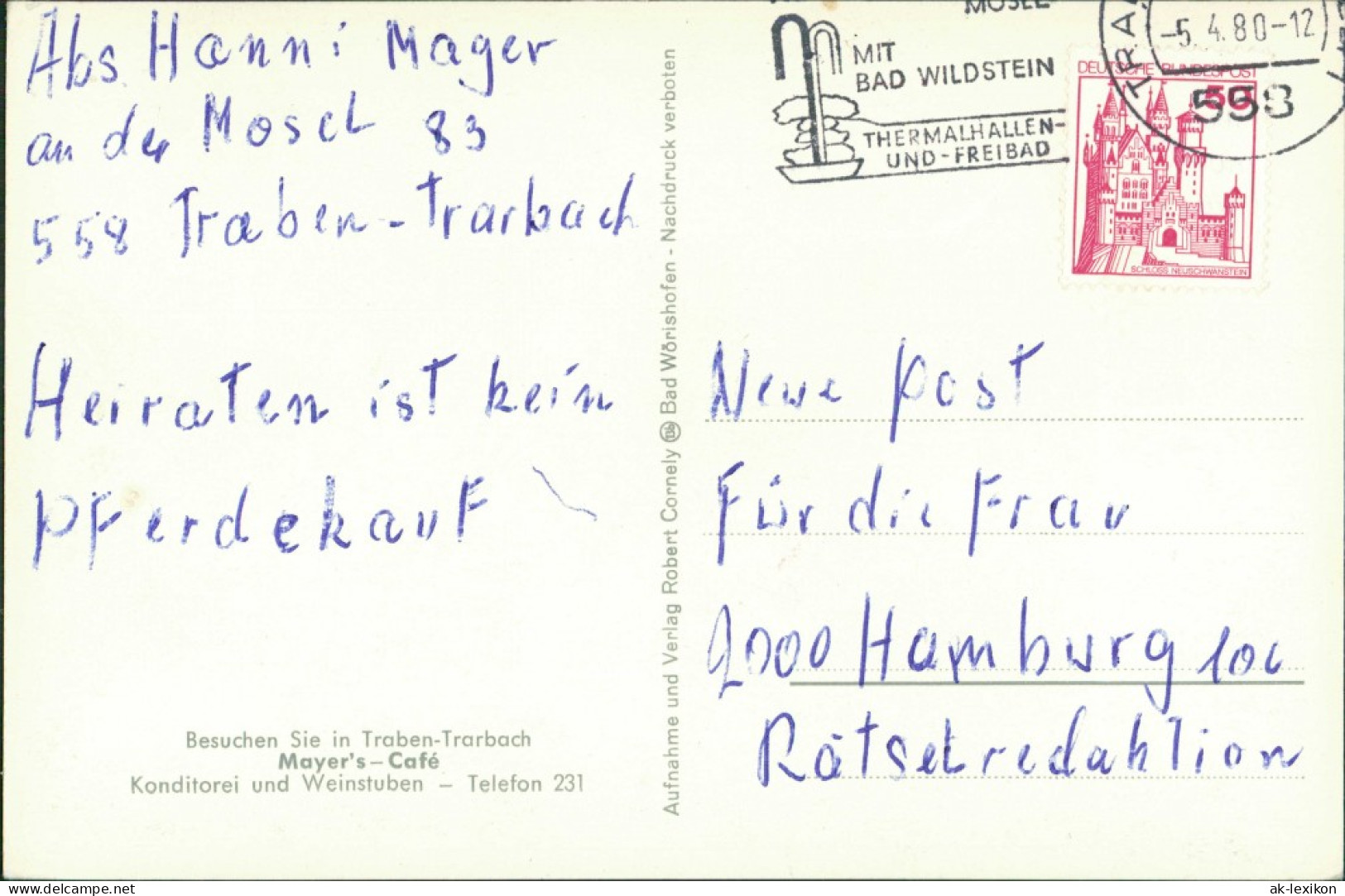 Ansichtskarte Traben-Trarbach Mayers Cafe - Konditoterei 1980 - Traben-Trarbach