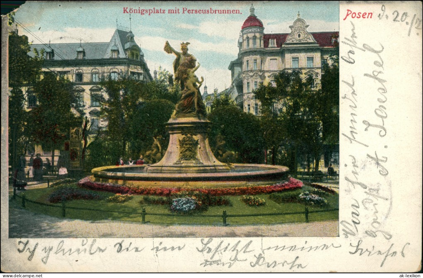 Postcard Posen Poznań Königsplatz, Perseusbrunnen 1904 - Polen