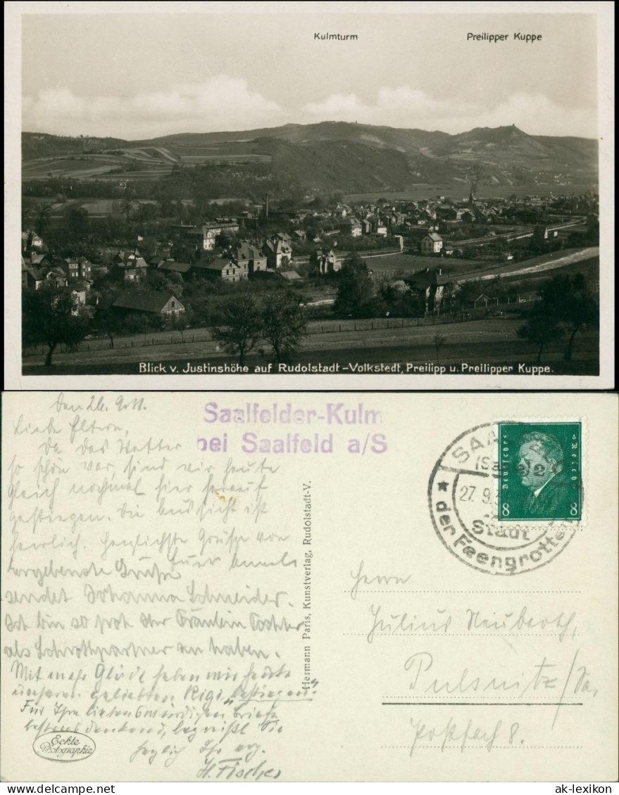 Ansichtskarte Rudolstadt Blick Von Der Justinhöhe 1930 - Rudolstadt