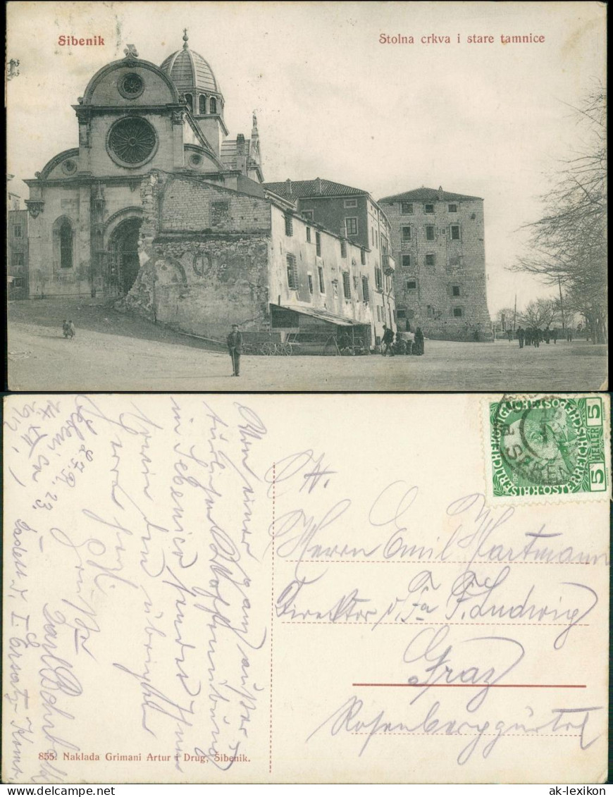 Postcard Sebenico Šibenik Stolna Crkva I Stare Tamnice - Synagoge 1911 - Croatie