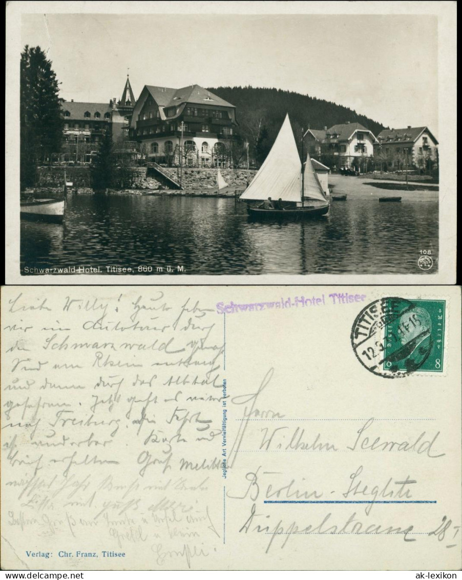 Ansichtskarte Titisee-Neustadt Schwarzwald Hotel 1930 - Titisee-Neustadt