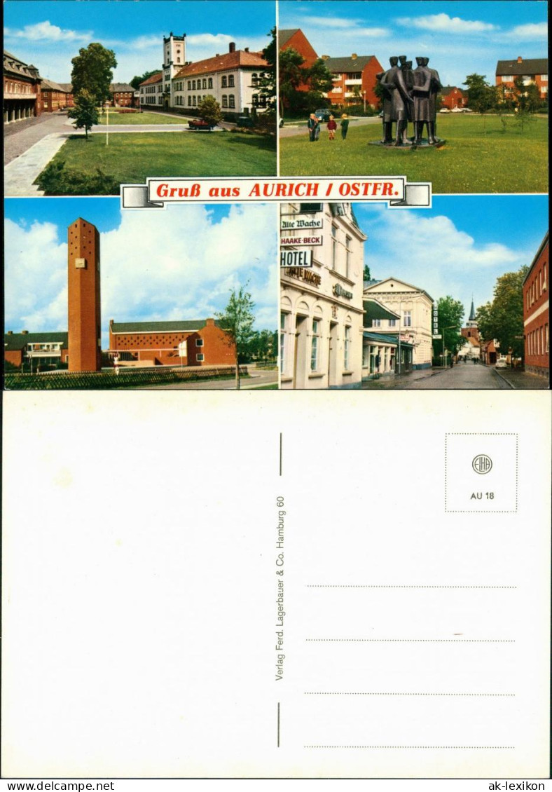Ansichtskarte Aurich-Leer (Ostfriesland) 4 Bidl: Straßen, Rathaus 1978 - Aurich