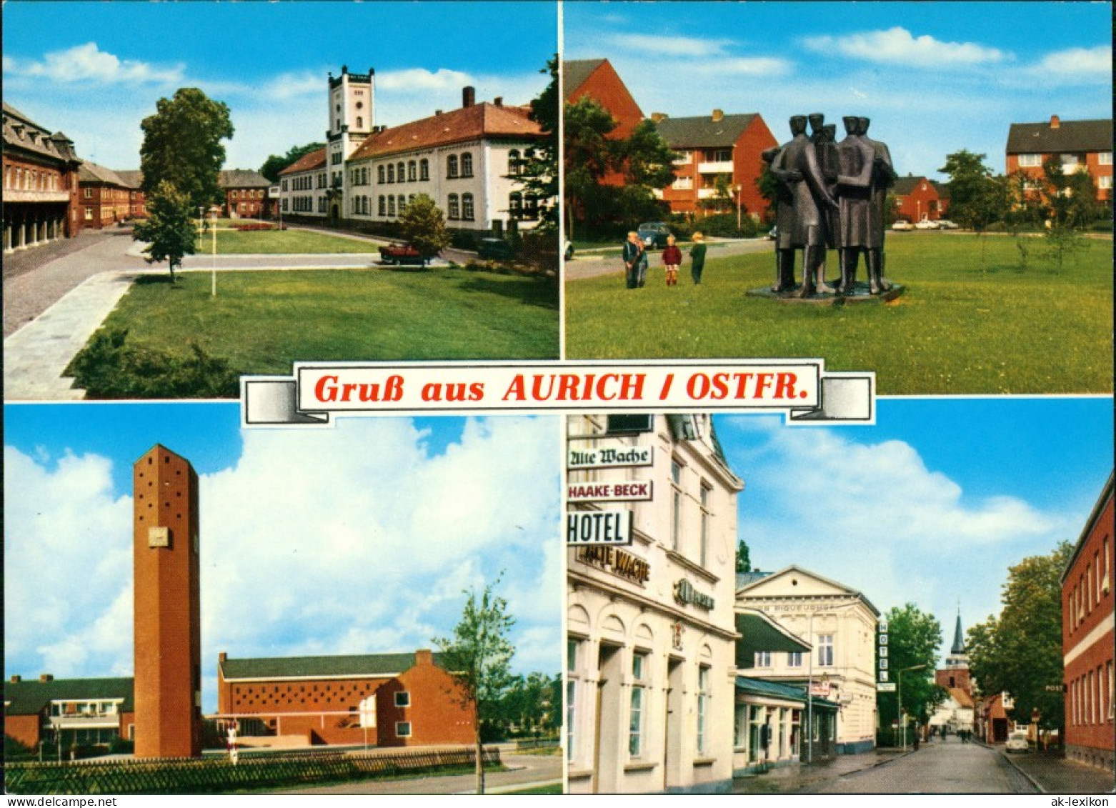 Ansichtskarte Aurich-Leer (Ostfriesland) 4 Bidl: Straßen, Rathaus 1978 - Aurich