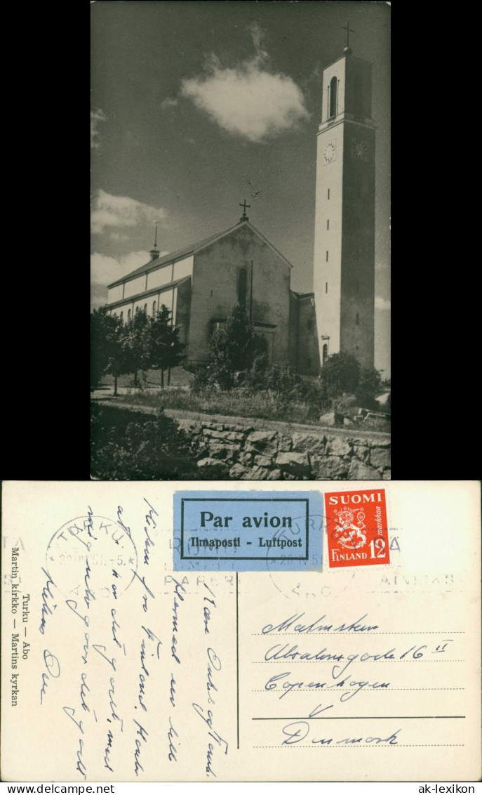 Postcard Turku Åbo Kirche (gel, Luftpost) 1951 - Finland