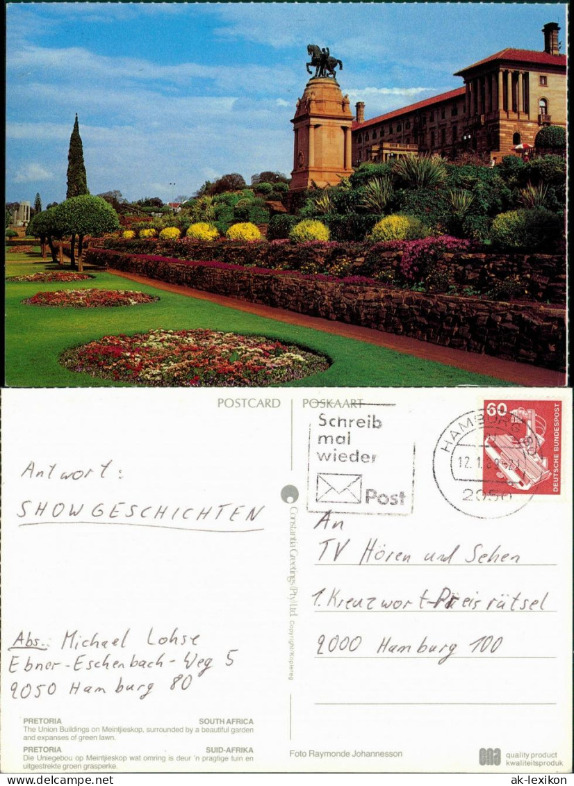 Postcard Pretoria Tshwane The Union Buildings On Meintjieskop 1989 - Südafrika