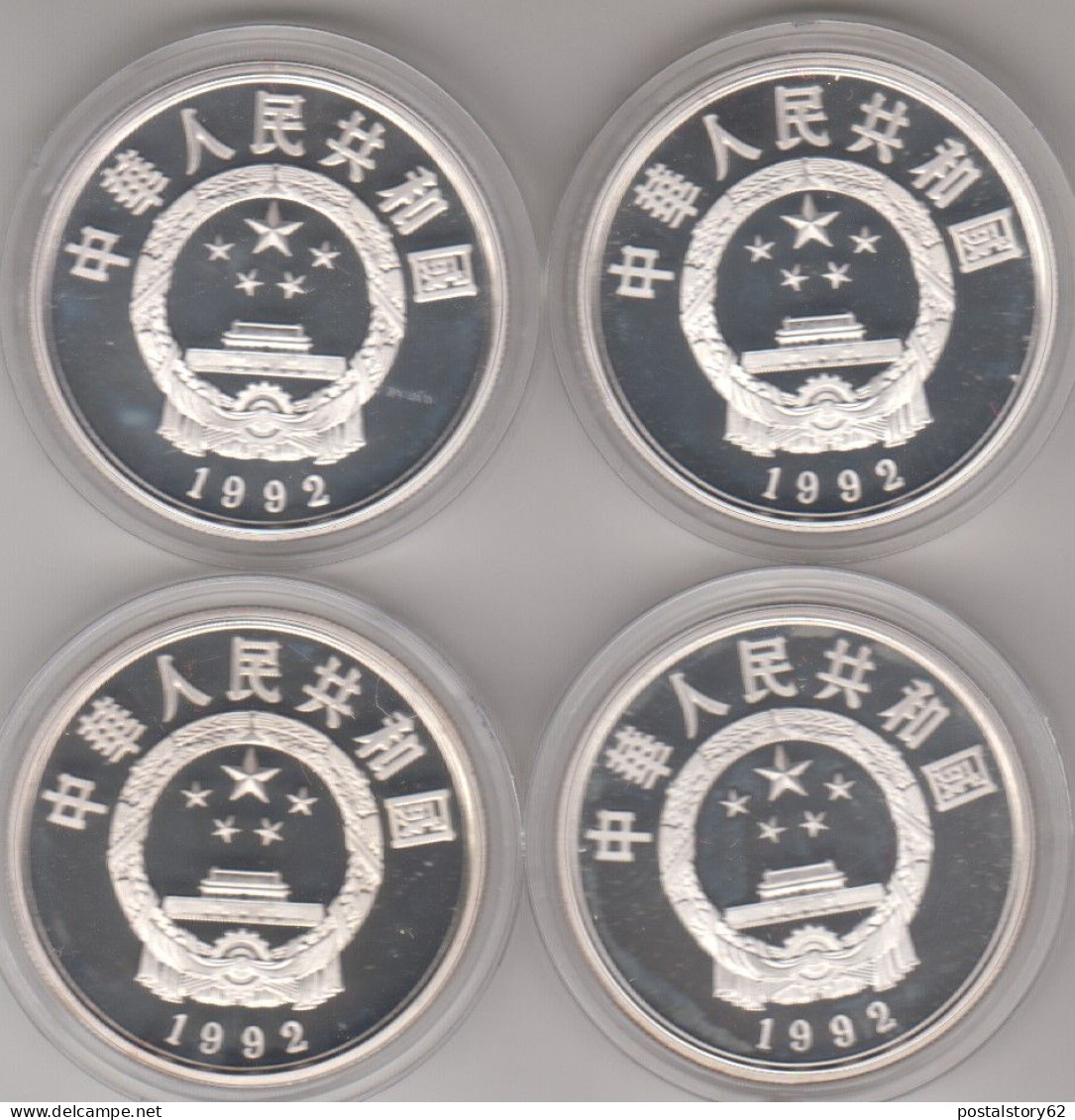 Cina, Repubblica Popolare . Set 4 Monete Da 5 Yuan Argento Proof 1992 - Grandi Personaggi Della Storia Cinese Gr. 88,61 - Chine