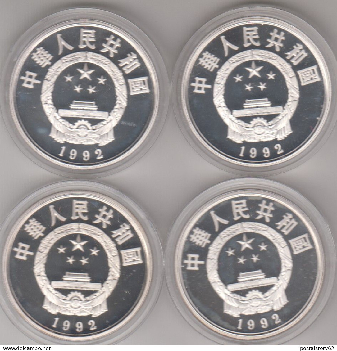 Cina, Repubblica Popolare . Set 4 Monete Da 5 Yuan Argento Proof 1992 - Grandi Personaggi Della Storia Cinese Gr. 88,61 - Cina