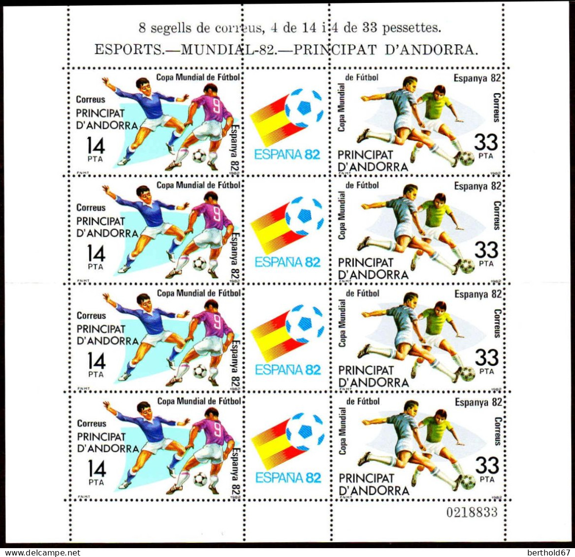 Andorre (E) Poste N** Yv:149A Mi:156A Espanya 82 Copa Mundial De Futbol Planche De 4 Bandes - Ongebruikt