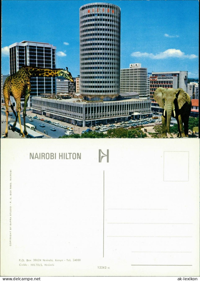 Postcard Nairobi Hotel HILTON Animiert Mit Giraffe, Elefant 1970 - Kenia
